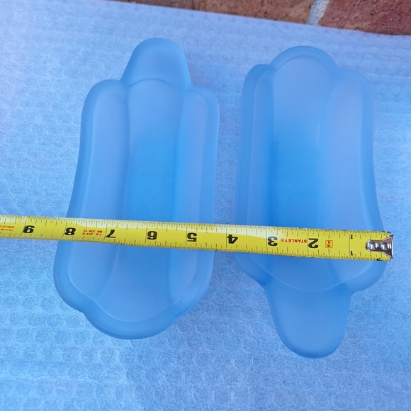 Blue Glass Banana Split Dishes Vintage Frosted Glass Dessert Set of 2 Dad Gifts - Picture 12 of 15